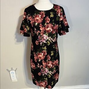 Tiana B Black Pink Sheath Mini Dress Flutter Sleeves